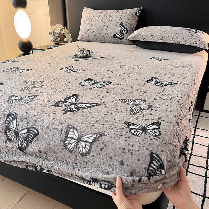 91家纺网 家纺一手货源 找家纺 乐窝家纺仓储 2025新款亲肤加厚保暖兔毛绒牛奶绒单品床笠单件床笠-美拉德 美拉德-蝶舞