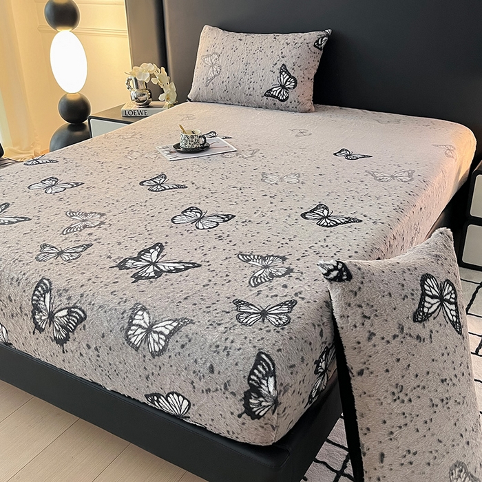 91家纺网 家纺一手货源 找家纺 乐窝家纺仓储 2025新款亲肤加厚保暖兔毛绒牛奶绒单品床笠单件床笠-美拉德 美拉德-蝶舞