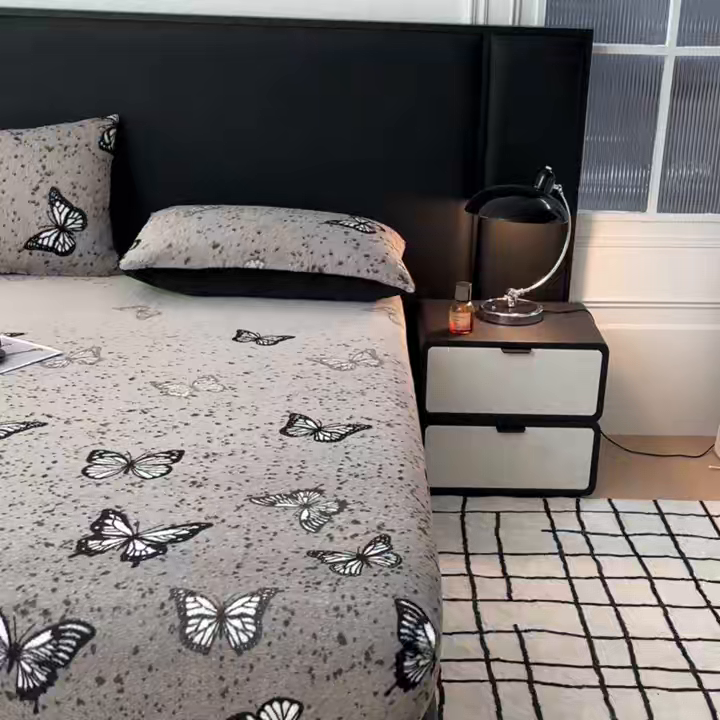 91家纺网 家纺一手货源 找家纺 乐窝家纺仓储 2025新款亲肤加厚保暖兔毛绒牛奶绒单品床笠单件床笠-美拉德 美拉德-蝶舞