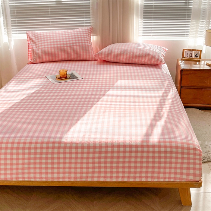 91家纺网 家纺一手货源 找家纺 恋人优选 2025新款纯棉色织床笠--无标款 粉色格