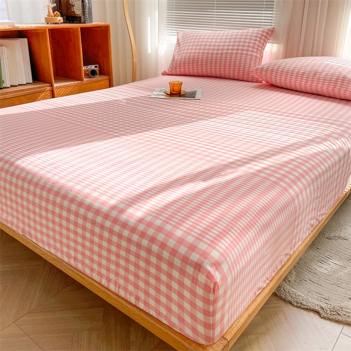 91家纺网 家纺一手货源 找家纺 恋人优选 2025新款纯棉色织床笠--无标款 粉色格