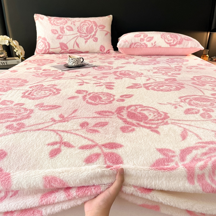 乐窝家纺仓储 2025新款亲肤加厚保暖兔毛绒牛奶绒单品床笠单件床笠-美拉德 美拉德-粉蔷薇