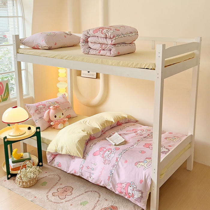 91家纺网 家纺一手货源 找家纺 港岛妹妹 2025新款云朵水洗工艺三丽鸥学生宿舍三件套上下铺三件套 三丽鸥-蝴蝶结美乐蒂