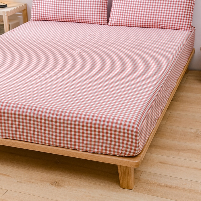 91家纺网 家纺一手货源 找家纺 恋人优选 2025新款纯棉色织床笠--无标款 红咖小格