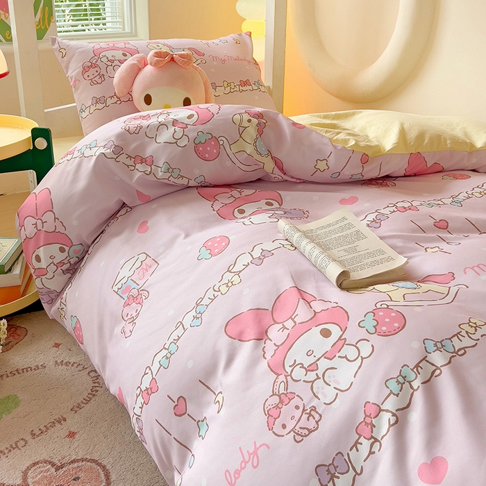 91家纺网 家纺一手货源 找家纺 港岛妹妹 2025新款云朵水洗工艺三丽鸥学生宿舍三件套上下铺三件套 三丽鸥-蝴蝶结美乐蒂