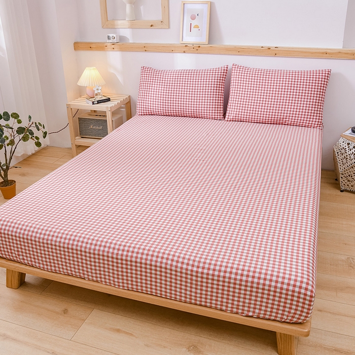 91家纺网 家纺一手货源 找家纺 恋人优选 2025新款纯棉色织床笠--无标款 红咖小格