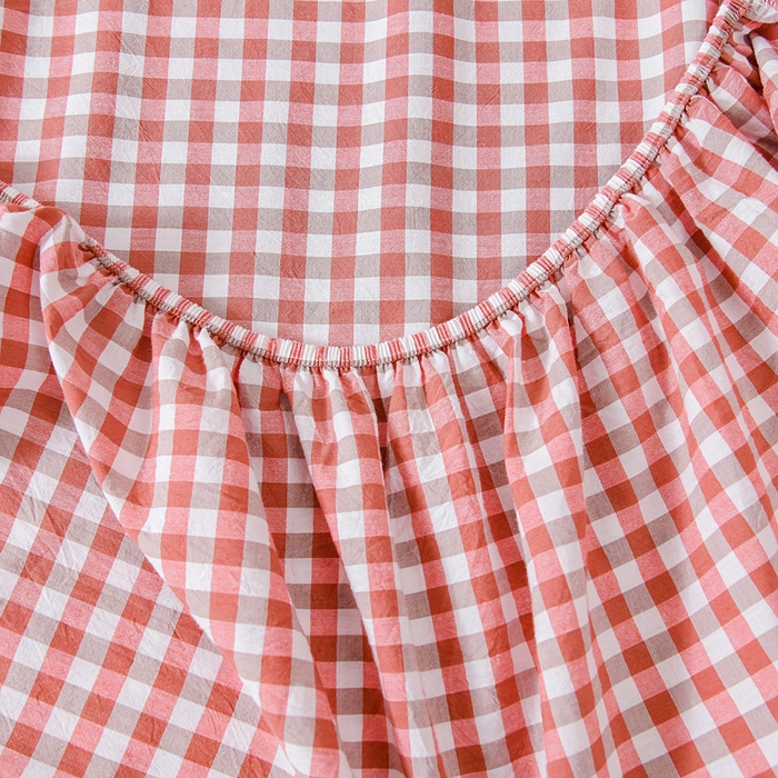 91家纺网 家纺一手货源 找家纺 恋人优选 2025新款纯棉色织床笠--无标款 红咖小格