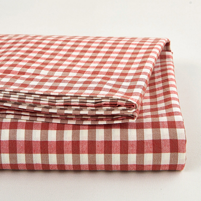 91家纺网 家纺一手货源 找家纺 恋人优选 2025新款纯棉色织床笠--无标款 红咖小格