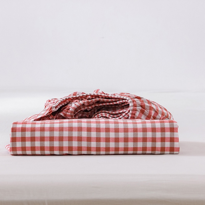 91家纺网 家纺一手货源 找家纺 恋人优选 2025新款纯棉色织床笠--无标款 红咖小格