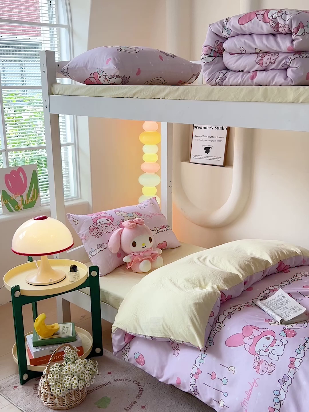 91家纺网 家纺一手货源 找家纺 港岛妹妹 2025新款云朵水洗工艺三丽鸥学生宿舍三件套上下铺三件套 三丽鸥-蝴蝶结美乐蒂