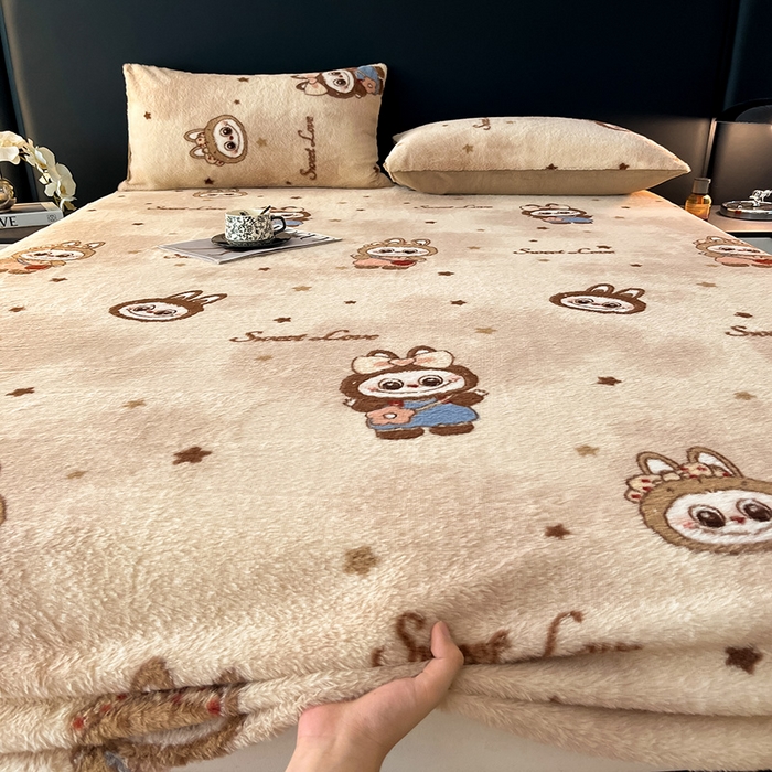 乐窝家纺仓储 2025新款亲肤加厚保暖兔毛绒牛奶绒单品床笠单件床笠-美拉德 美拉德-拉布布