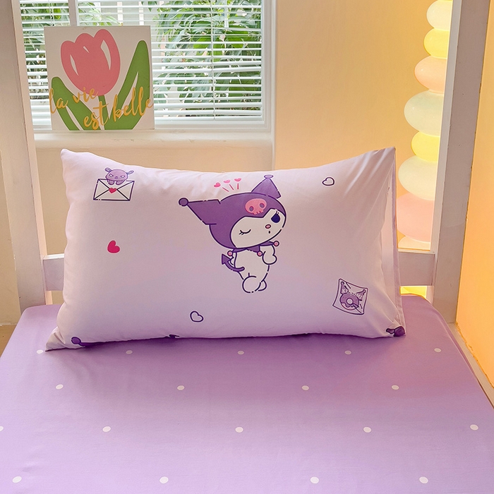 91家纺网 家纺一手货源 找家纺 港岛妹妹 2025新款云朵水洗工艺三丽鸥学生宿舍三件套上下铺三件套 三丽鸥-库洛米之心