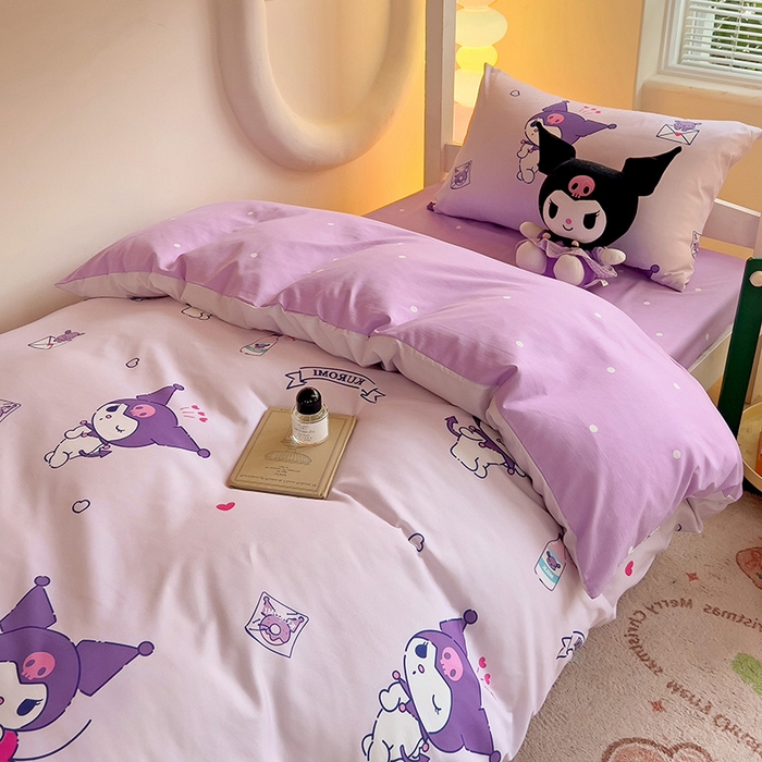 91家纺网 家纺一手货源 找家纺 港岛妹妹 2025新款云朵水洗工艺三丽鸥学生宿舍三件套上下铺三件套 三丽鸥-库洛米之心