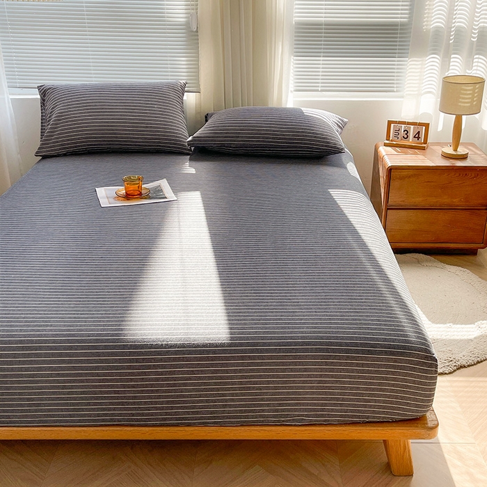 91家纺网 家纺一手货源 找家纺 恋人优选 2025新款纯棉色织床笠--无标款 灰细条