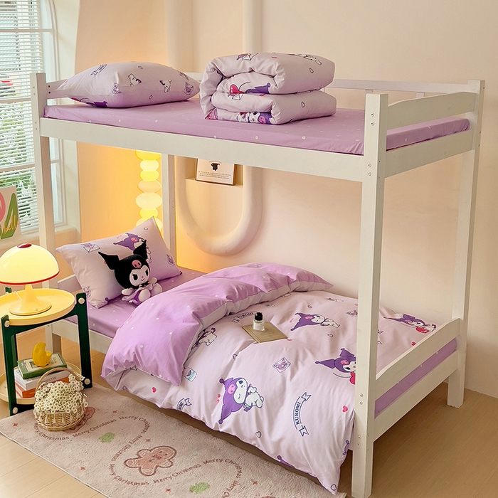 91家纺网 家纺一手货源 找家纺 港岛妹妹 2025新款云朵水洗工艺三丽鸥学生宿舍三件套上下铺三件套 三丽鸥-库洛米之心