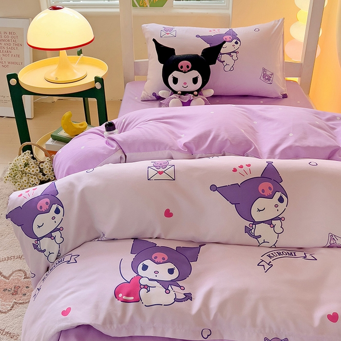 91家纺网 家纺一手货源 找家纺 港岛妹妹 2025新款云朵水洗工艺三丽鸥学生宿舍三件套上下铺三件套 三丽鸥-库洛米之心