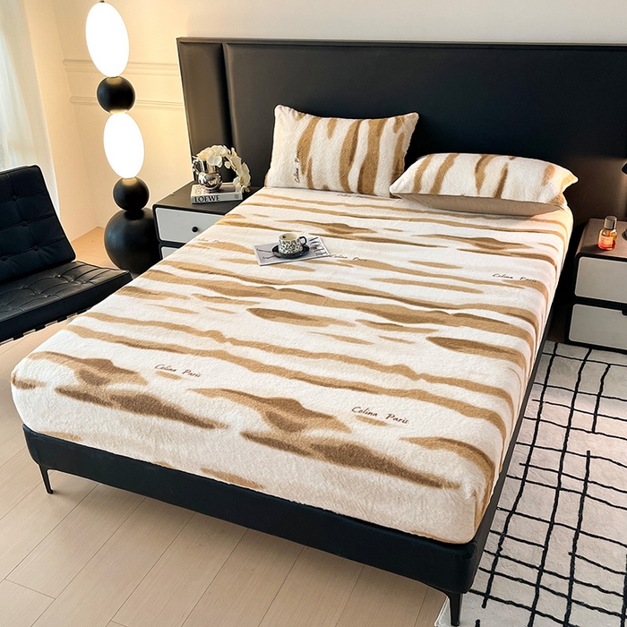 91家纺网 家纺一手货源 找家纺 乐窝家纺仓储 2025新款亲肤加厚保暖兔毛绒牛奶绒单品床笠单件床笠-美拉德 美拉德-拿铁纹