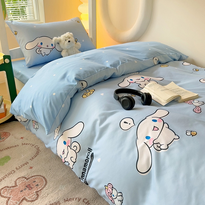 91家纺网 家纺一手货源 找家纺 港岛妹妹 2025新款云朵水洗工艺三丽鸥学生宿舍三件套上下铺三件套 三丽鸥-牛奶玉桂狗