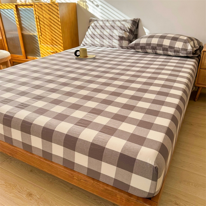 91家纺网 家纺一手货源 找家纺 恋人优选 2025新款纯棉色织床笠--无标款 灰中格