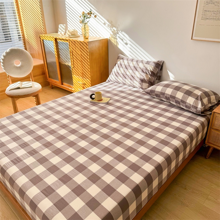 91家纺网 家纺一手货源 找家纺 恋人优选 2025新款纯棉色织床笠--无标款 灰中格