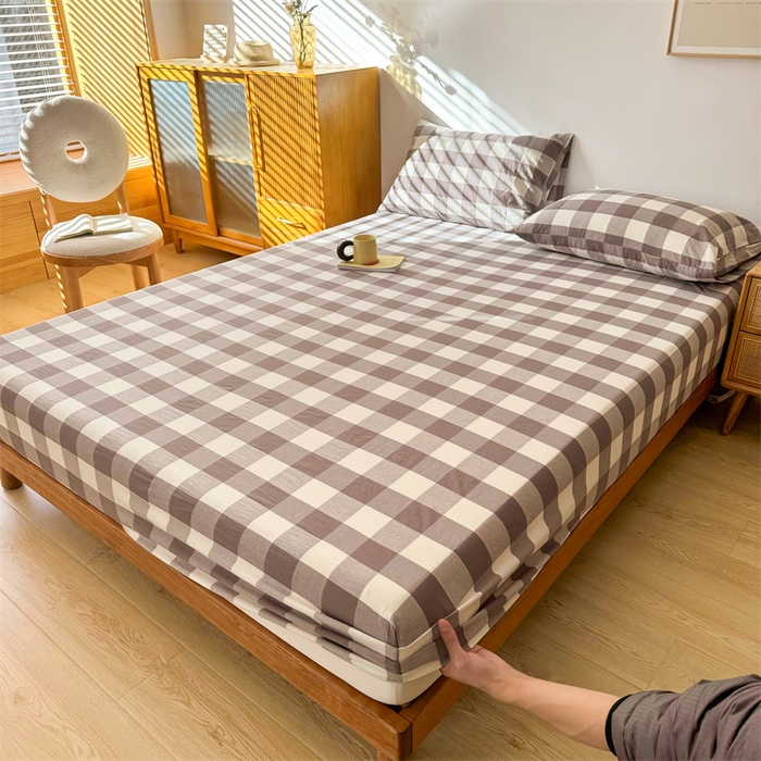 91家纺网 家纺一手货源 找家纺 恋人优选 2025新款纯棉色织床笠--无标款 灰中格