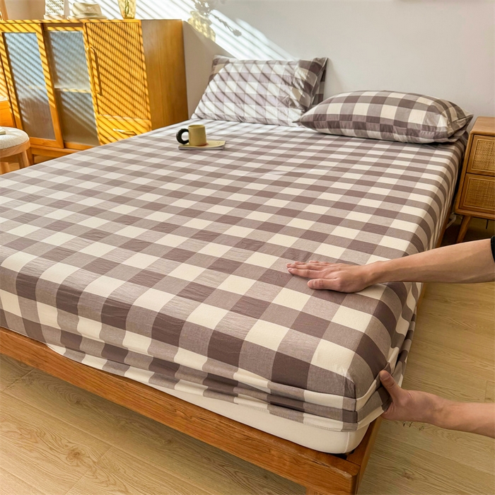 91家纺网 家纺一手货源 找家纺 恋人优选 2025新款纯棉色织床笠--无标款 灰中格