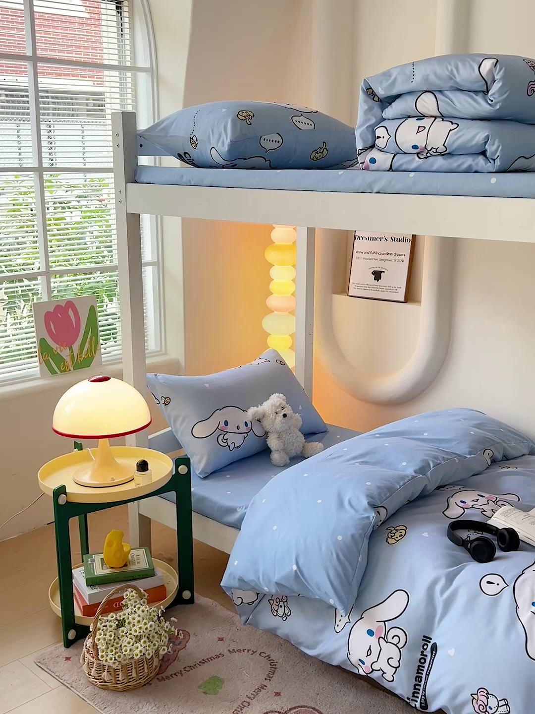 91家纺网 家纺一手货源 找家纺 港岛妹妹 2025新款云朵水洗工艺三丽鸥学生宿舍三件套上下铺三件套 三丽鸥-牛奶玉桂狗