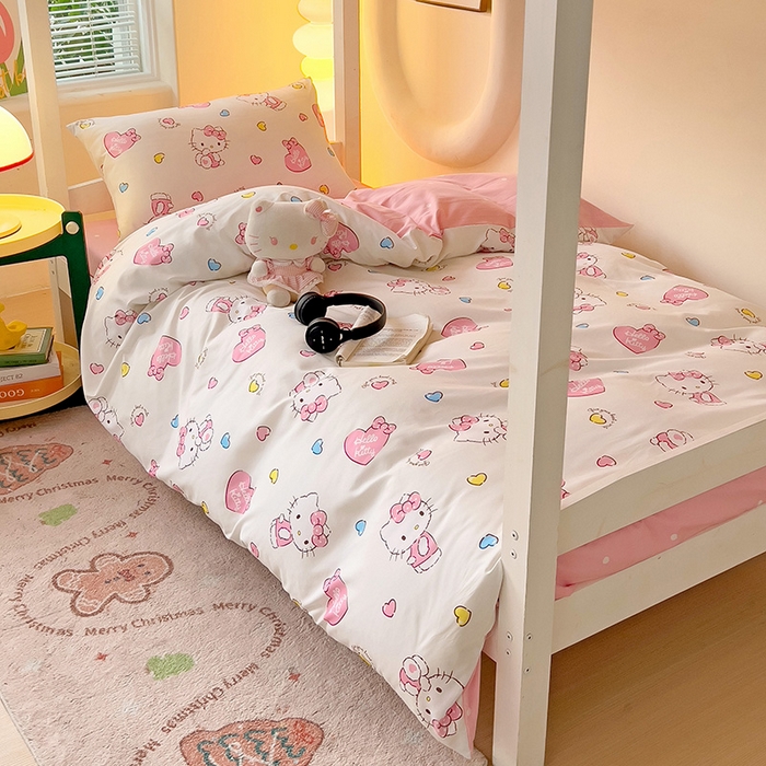 港岛妹妹 2025新款云朵水洗工艺三丽鸥学生宿舍三件套上下铺三件套 三丽鸥-心动kt猫