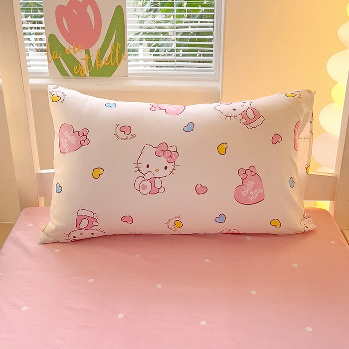 91家纺网 家纺一手货源 找家纺 港岛妹妹 2025新款云朵水洗工艺三丽鸥学生宿舍三件套上下铺三件套 三丽鸥-心动kt猫