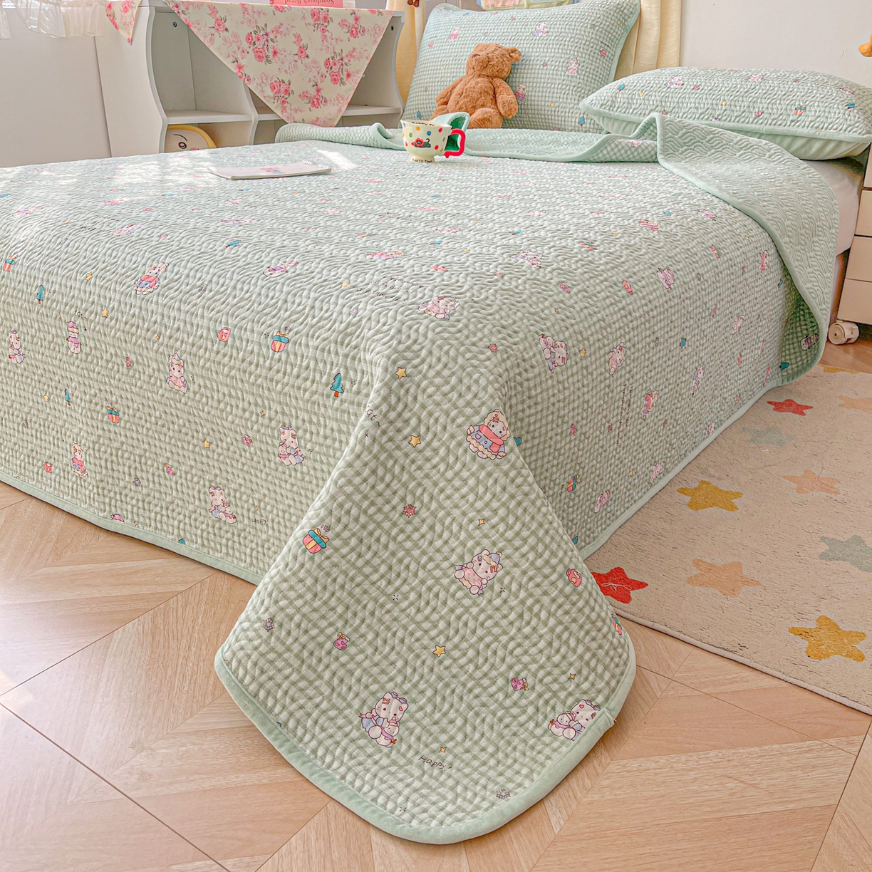 91家纺网 家纺一手货源 找家纺 （总）慕晨 2025新品棉加绒床盖一面全棉一面牛奶绒床盖炕盖单品床盖床盖单件加厚高温酵素砂洗