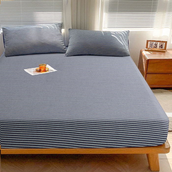 91家纺网 家纺一手货源 找家纺 恋人优选 2025新款纯棉色织床笠--无标款 蓝白条