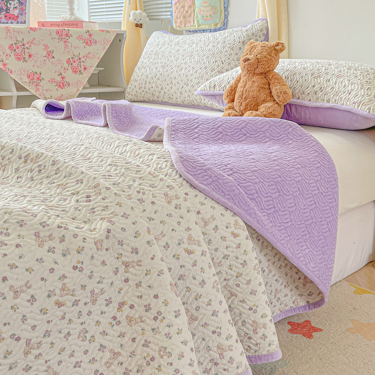 91家纺网 家纺一手货源 找家纺 （总）慕晨 2025新品棉加绒床盖一面全棉一面牛奶绒床盖炕盖单品床盖床盖单件加厚高温酵素砂洗