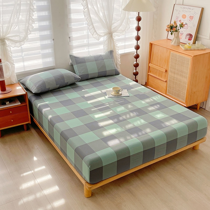 91家纺网 家纺一手货源 找家纺 恋人优选 2025新款纯棉色织床笠--无标款 绿大格