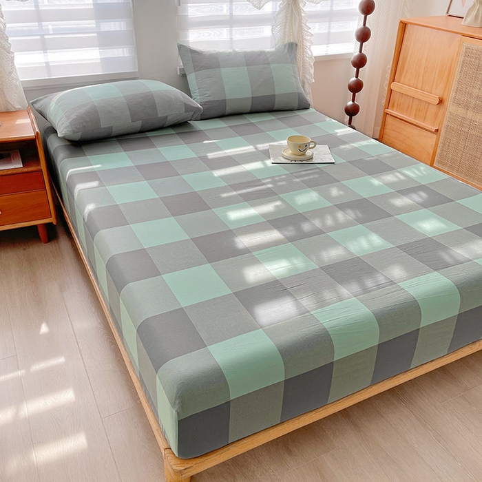 91家纺网 家纺一手货源 找家纺 恋人优选 2025新款纯棉色织床笠--无标款 绿大格