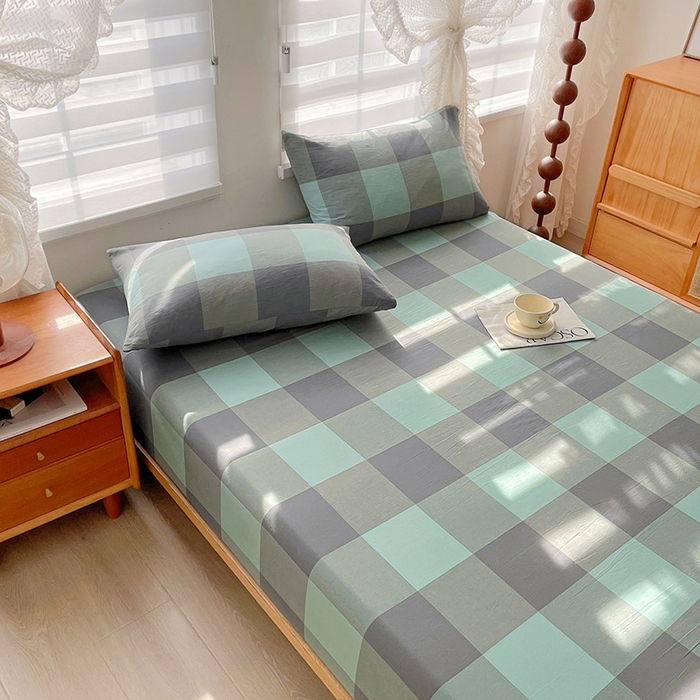 91家纺网 家纺一手货源 找家纺 恋人优选 2025新款纯棉色织床笠--无标款 绿大格