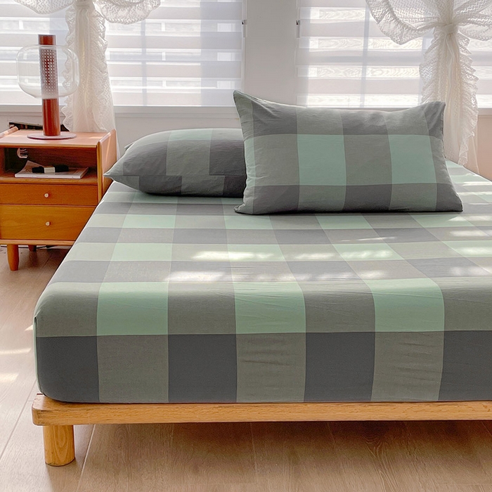 91家纺网 家纺一手货源 找家纺 恋人优选 2025新款纯棉色织床笠--无标款 绿大格