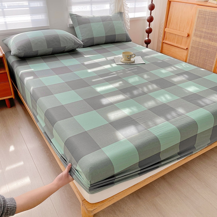 91家纺网 家纺一手货源 找家纺 恋人优选 2025新款纯棉色织床笠--无标款 绿大格