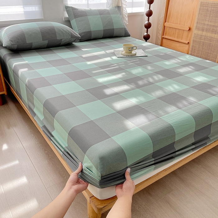 91家纺网 家纺一手货源 找家纺 恋人优选 2025新款纯棉色织床笠--无标款 绿大格