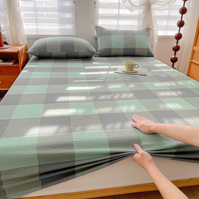 91家纺网 家纺一手货源 找家纺 恋人优选 2025新款纯棉色织床笠--无标款 绿大格