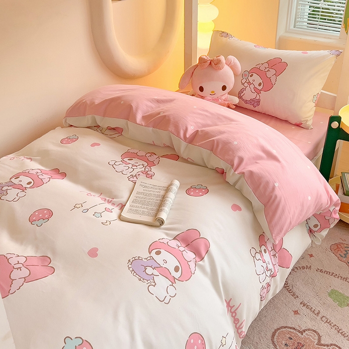 91家纺网 家纺一手货源 找家纺 港岛妹妹 2025新款云朵水洗工艺三丽鸥学生宿舍三件套上下铺三件套 三丽鸥-星月美乐蒂