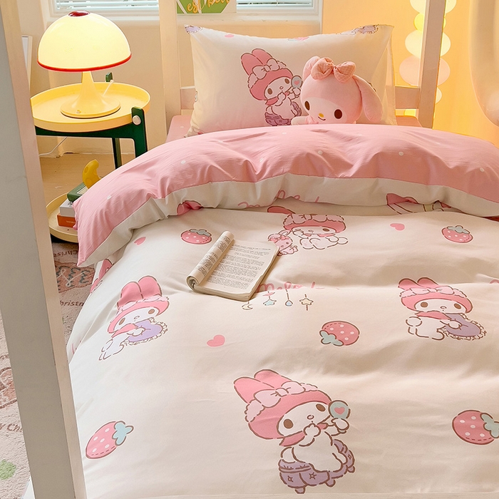 91家纺网 家纺一手货源 找家纺 港岛妹妹 2025新款云朵水洗工艺三丽鸥学生宿舍三件套上下铺三件套 三丽鸥-星月美乐蒂