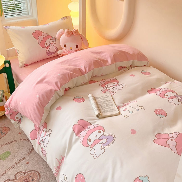 91家纺网 家纺一手货源 找家纺 港岛妹妹 2025新款云朵水洗工艺三丽鸥学生宿舍三件套上下铺三件套 三丽鸥-星月美乐蒂