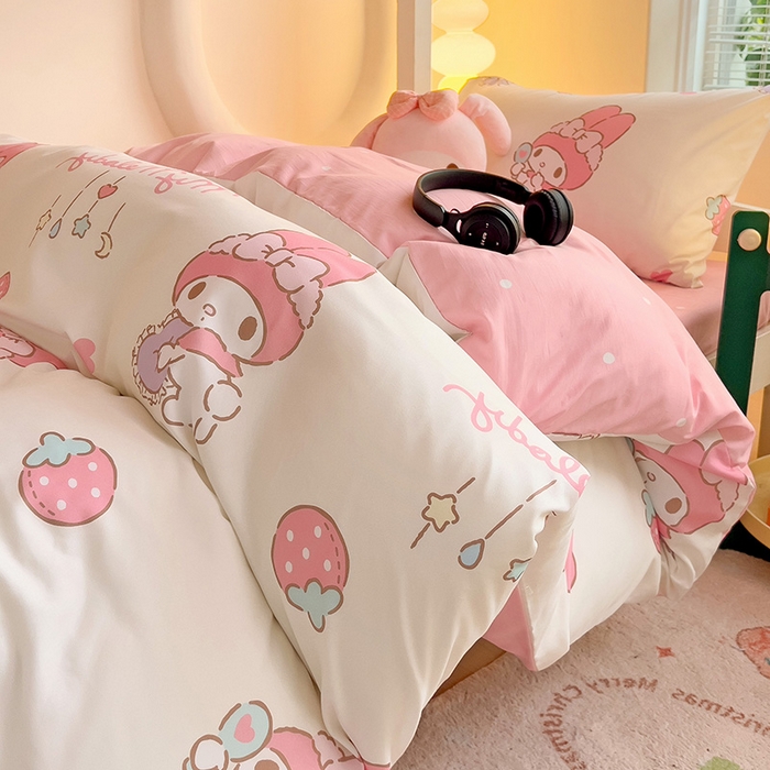 91家纺网 家纺一手货源 找家纺 港岛妹妹 2025新款云朵水洗工艺三丽鸥学生宿舍三件套上下铺三件套 三丽鸥-星月美乐蒂