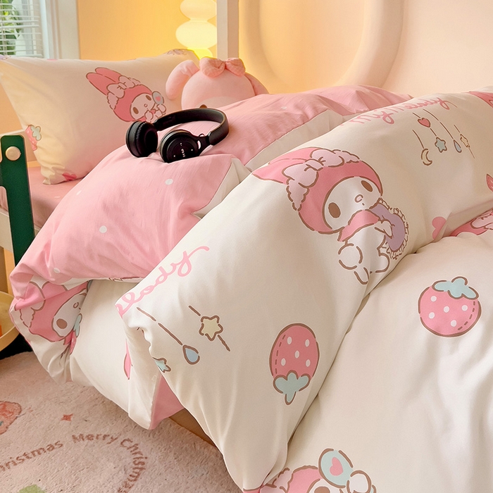 91家纺网 家纺一手货源 找家纺 港岛妹妹 2025新款云朵水洗工艺三丽鸥学生宿舍三件套上下铺三件套 三丽鸥-星月美乐蒂