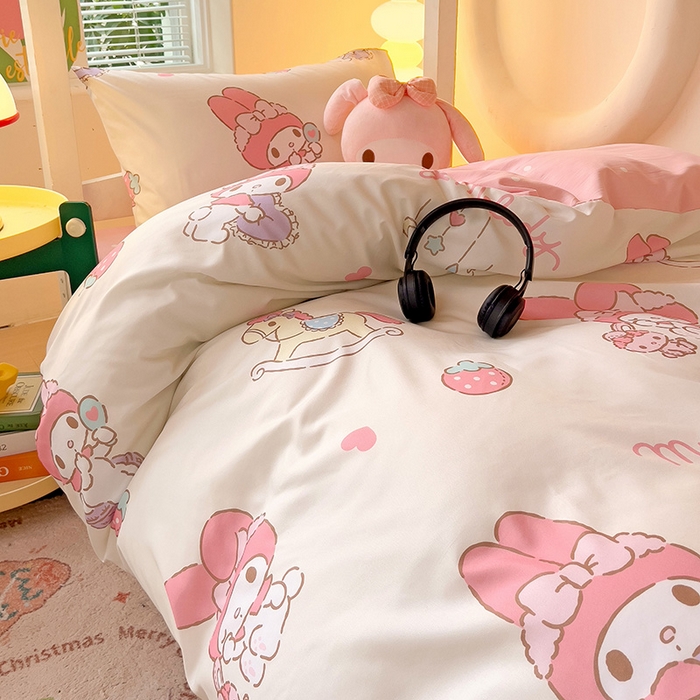 91家纺网 家纺一手货源 找家纺 港岛妹妹 2025新款云朵水洗工艺三丽鸥学生宿舍三件套上下铺三件套 三丽鸥-星月美乐蒂