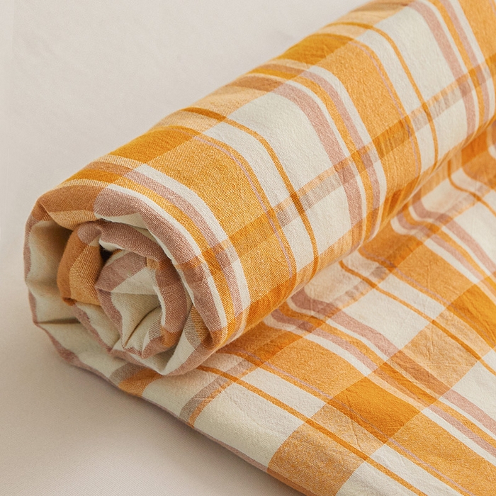 91家纺网 家纺一手货源 找家纺 恋人优选 2025新款纯棉色织床笠--无标款 芒果格