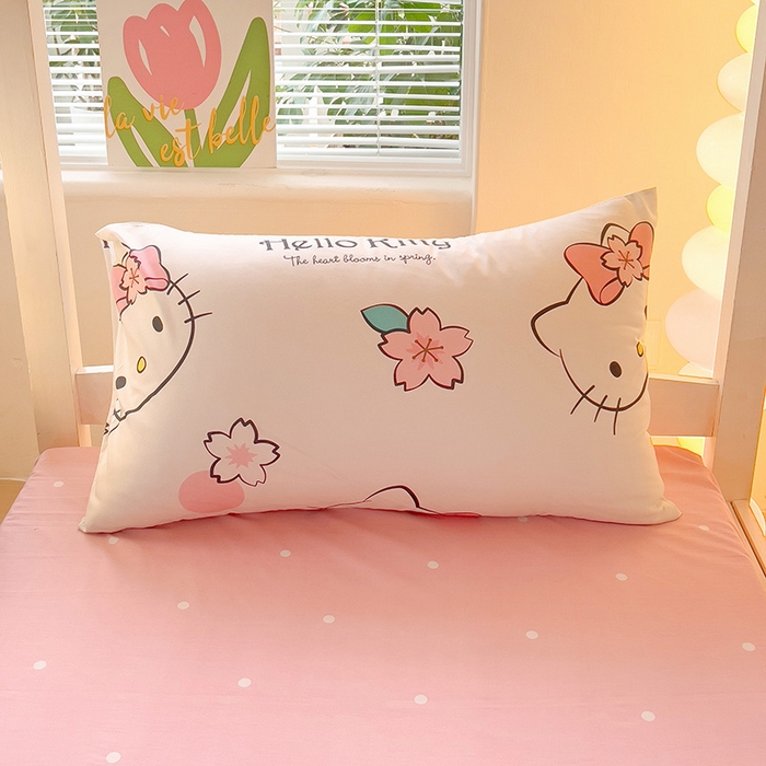 91家纺网 家纺一手货源 找家纺 港岛妹妹 2025新款云朵水洗工艺三丽鸥学生宿舍三件套上下铺三件套 三丽鸥-樱花kt猫