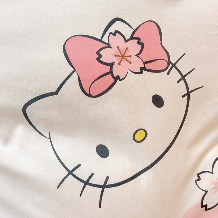 91家纺网 家纺一手货源 找家纺 港岛妹妹 2025新款云朵水洗工艺三丽鸥学生宿舍三件套上下铺三件套 三丽鸥-樱花kt猫