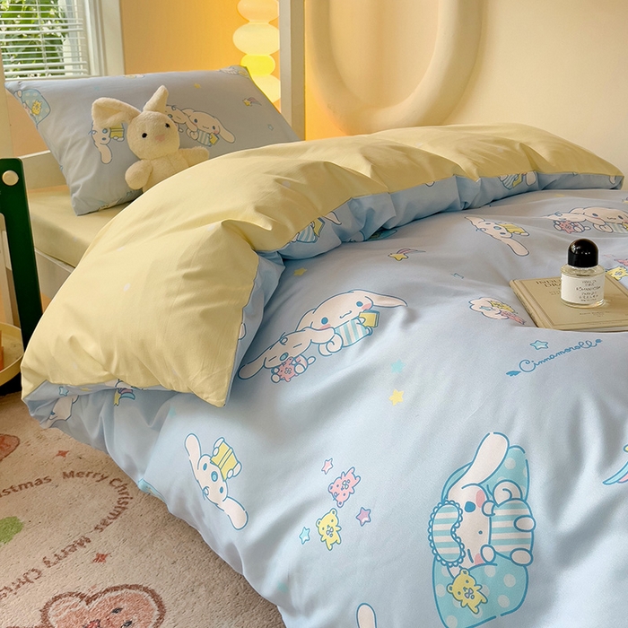 91家纺网 家纺一手货源 找家纺 港岛妹妹 2025新款云朵水洗工艺三丽鸥学生宿舍三件套上下铺三件套 三丽鸥-云朵玉桂狗