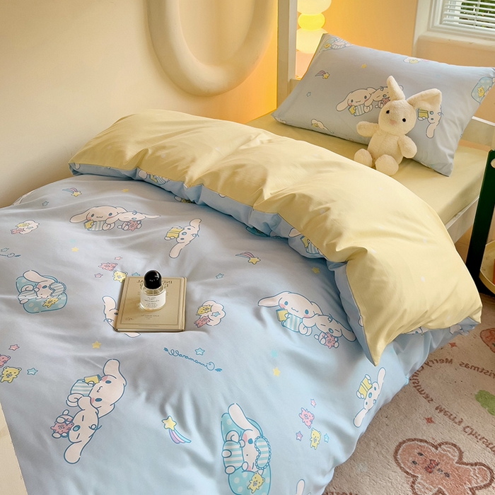 91家纺网 家纺一手货源 找家纺 港岛妹妹 2025新款云朵水洗工艺三丽鸥学生宿舍三件套上下铺三件套 三丽鸥-云朵玉桂狗